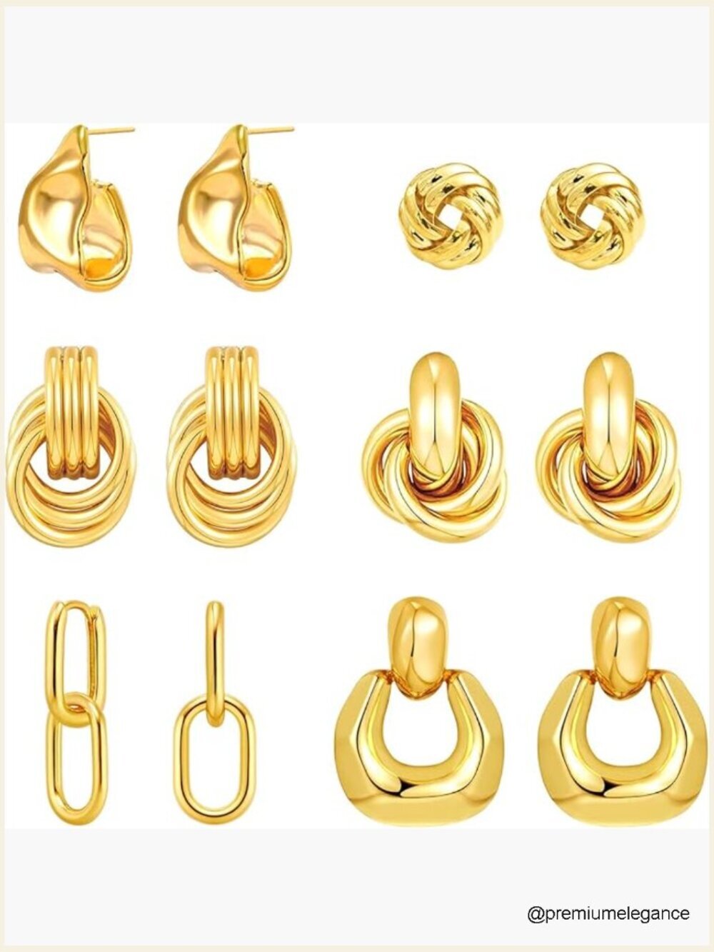 6 Pair Gold Dangle Earrings Set Geometric Knot Drop Huggie Earrings Trendy